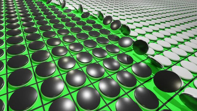 黒いオセロの駒が白い駒を無限にひっくり返してゆくループ動画
