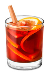 Christmas Hot mulled wine for winter with spices isolated on white background, closeup