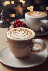 Delicious Spice Latte Close shot. Beautiful Cups, Delicate Milk Froth. For AD, UI, Web, Game, Novel, Cover, Poster.