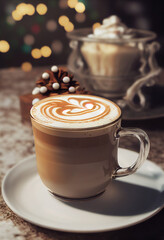 Delicious Spice Latte Close shot. Beautiful Cups, Delicate Milk Froth. For AD, UI, Web, Game, Novel, Cover, Poster.