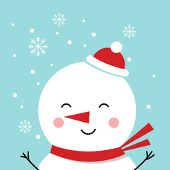 Cute snowman in a hat and scarf. Decorative element for postcards, greetings, invitations, scrapbooking. New Year Christmas.