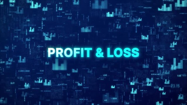 PROFIT AND LOSS Concept over animated stock market background with chart, numbers and matrix codes