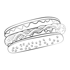 A hot dog with a thin line. Vector on a white background