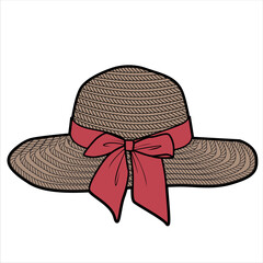 STRAW SUMMER HAT WITH BOW TIE UP VECTOR