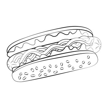 A hot dog with a thin line. Vector on a white background