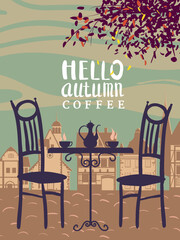 Hello Autumn Coffee street cafe, outdoor, park, fall mood, night