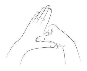 Self-massage of palms of hands, close-up. Human presses special points on palm to relieve headaches and other pains. Health and wellness acupressure manipulations. Alternative medicine, reflexology