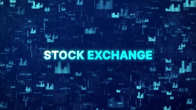STOCK EXCHANGE Concept over animated stock market background with chart, numbers and matrix codes