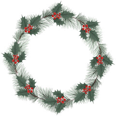 Fototapeta na wymiar Christmas wreath in watercolor style. Isolated clipart element.