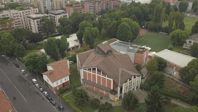 An amazing place in the city of Milan, Italy with its streets arranged in a drone view from the sky.