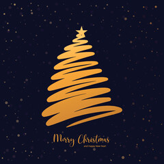Hand draw green christmas tree card on white background