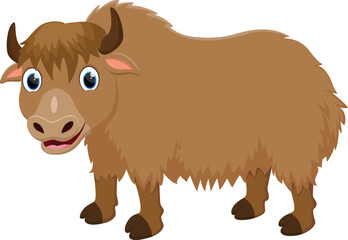 Cartoon happy yak, isolated on white background