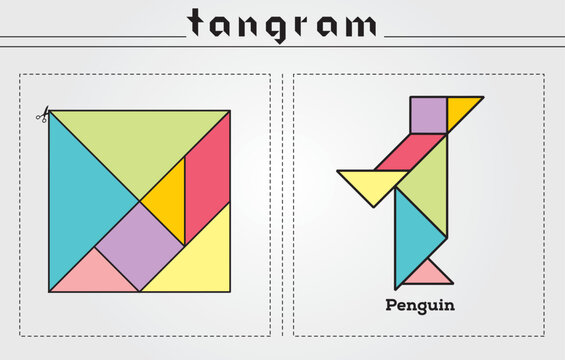 Tangram puzzle game for kids. Vector colorful collection with