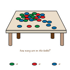 How many counting game with autumn pictures for kids, educational maths task for the development of logical thinking, preschool worksheet activity, count and write the result, illustration