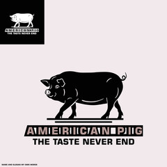 HAPPY PIG LOGO,  silhouette of smart boar walking vvector illustrations