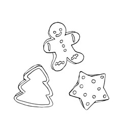 Traditional Christmas cookies doodle sketch.