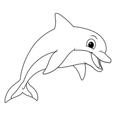 Obraz premium Little Dolphin Cartoon Animal Illustration BW