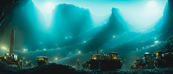 Artistic concept illustration of a coal mine, background illustration.