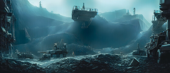 Artistic concept illustration of a coal mine, background illustration. - obrazy, fototapety, plakaty