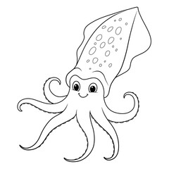 Squid Cartoon Animal Illustration BW