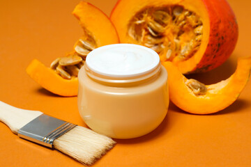 Concept of different cosmetic products, Pumpkin cosmetics
