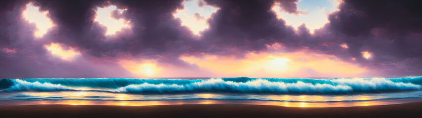 Fototapeta premium Artistic concept illustration of a waves on the beach, background illustration.