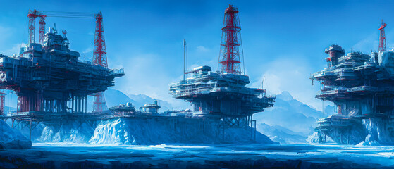 Obraz premium Artistic concept illustration of a oil rig construction, background illustration.