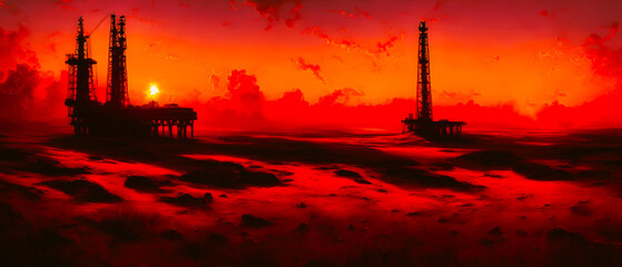 Naklejka premium Artistic concept illustration of a oil rig construction, background illustration.