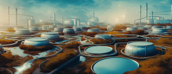 Artistic concept illustration of Water Treatment plant, background illustration.