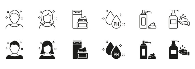 Hair Beauty Care Icons. Cosmetic Bottles for Hairstyle Pictogram. Shampoo, Oil, Ph, Balsam and Shave Foam Icons. Male and Female Cosmetic Products for Hair. Isolated Vector Illustration