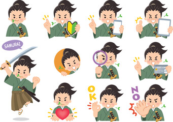 浪人風のお侍さん　バリエーション　初心者マーク　スマートフォン　タブレット　虫眼鏡　クレジットカード