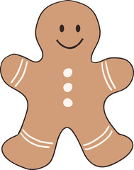 Christmas gingerbread man clipart illustration retro groovy hand drawn style element