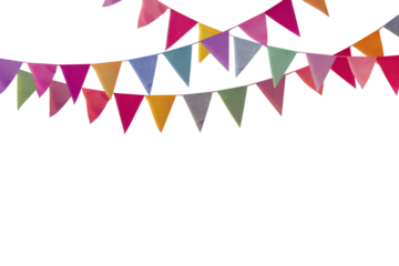 Colorful pennant chain isolated on white background. Carnival garland with flags. Festive background.