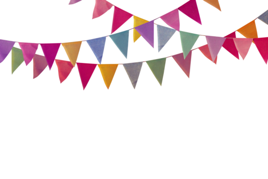 Colorful pennant chain isolated on white background. Carnival garland with flags. Festive background.