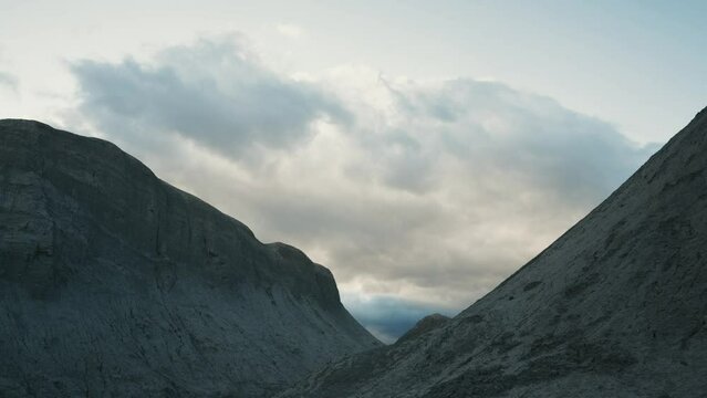 Time Lapse of Storm Clouds Forming over Arroyo Tapiado Mud Caves in the Desert of Anza Borrego State Park