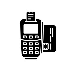 Credit Card Pay on Terminal NFC Technology Silhouette Icon. Contactless Payment on POS Glyph Pictogram. Tap Bank Card to Terminal for Wireless Transaction Icon. Isolated Vector Illustration