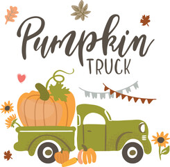 Vector Illustration, Harvest Truck with Pumpkins. It can be used for cards, brochures, poster and other promotional materials.