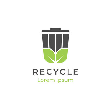 recycle trash logo design for reuse, environment. Recycle bin leaf organic logo icon organic