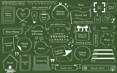 手描きの文字が引き立つシンプルなフレームセット素材_黒板チョーク風