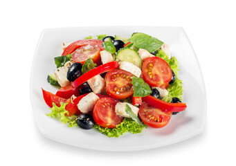 Greek Salad - Feta Cheese, Olive and Vegetables, isolated on white
