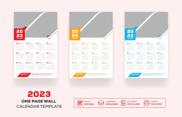 One Page Wall Calendar 2023 Or Monthly Plan Modern Corporate One Page Creative Wall Calendar 2023 Set Template Design 