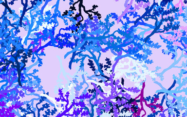Light Pink, Blue vector doodle layout with leaves, branches.