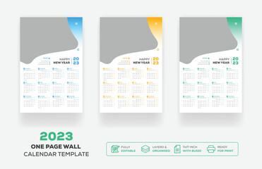 One Page Wall Calendar 2023 Or Monthly Plan Modern Corporate One Page Creative Wall Calendar 2023 Set Template Design 