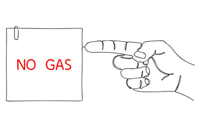 NO GAS. Shortage resources. Message of global gas crisis on paper. Editable hand drawn contour. Sketch in minimalist style. Vector