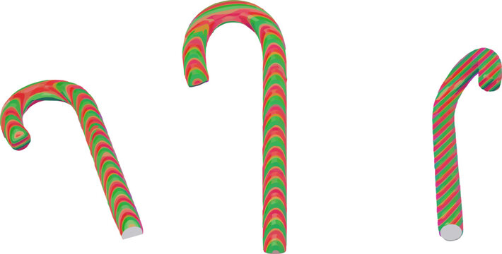vector image of a lollipop with red and green stripes from different viewing angles.