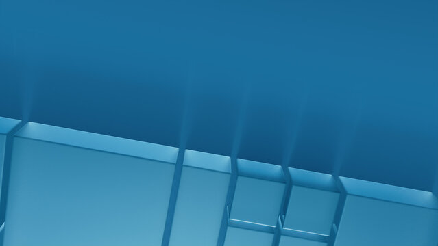 Frosted Glass Shapes on a Blue Surface. Futuristic Tech Design with space for text. 3D Render.