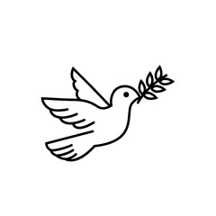 Dove of peace icon collection. Flying dove holding an olive branch as a sign of peace line art vector icon for apps and websites. Dove of peace icon. Flying bird. Peace concept.