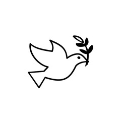 Dove of peace icon collection. Flying dove holding an olive branch as a sign of peace line art vector icon for apps and websites. Dove of peace icon. Flying bird. Peace concept.