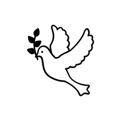Dove of peace icon collection. Flying dove holding an olive branch as a sign of peace line art vector icon for apps and websites. Dove of peace icon. Flying bird. Peace concept.
