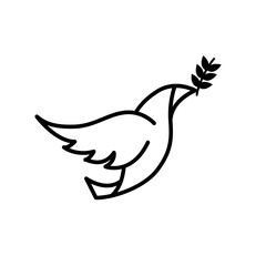 Dove of peace icon collection. Flying dove holding an olive branch as a sign of peace line art vector icon for apps and websites. Dove of peace icon. Flying bird. Peace concept.